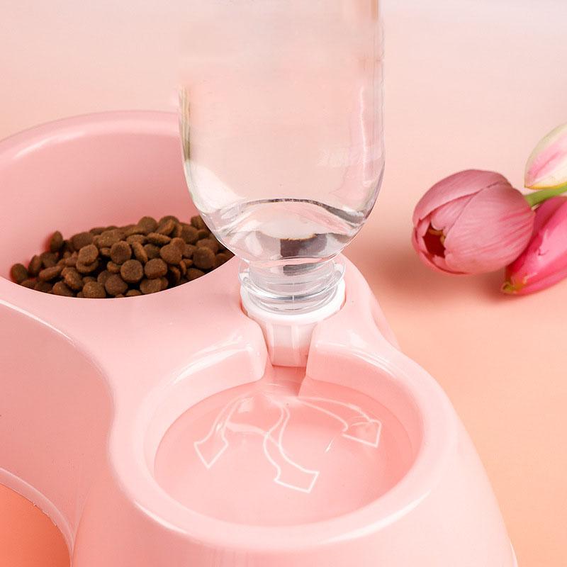 Double Plastic Pet Gamelle, Automatic Water and Food Dispenser for Dogs and Cats, Integrated Puppy and Kitten Gamelle, Daily Pet Food.