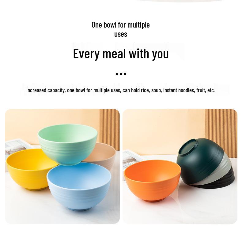 Cross-border PP Plastic Bowl Set - Multi-purpose for Dormitory: Includes Water, Fruit, Salad, Noodle, Soup, and Rice Bowls. Large Size.