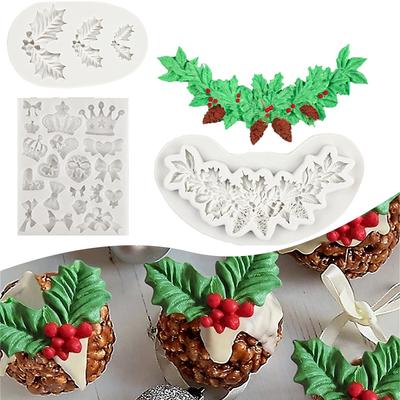 1PC Christmas Holly Leaf Bells Shape Silicone Mold Party Pinecone Fondant Cake Decoration Garland Leaves Kitchen Baking Gadget