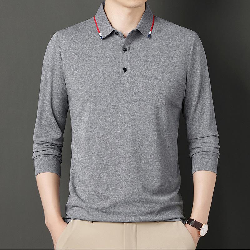 Spring and Autumn Men's Solid Color Shirt Simple All-Match T-shirt High Quality Polo Shirt