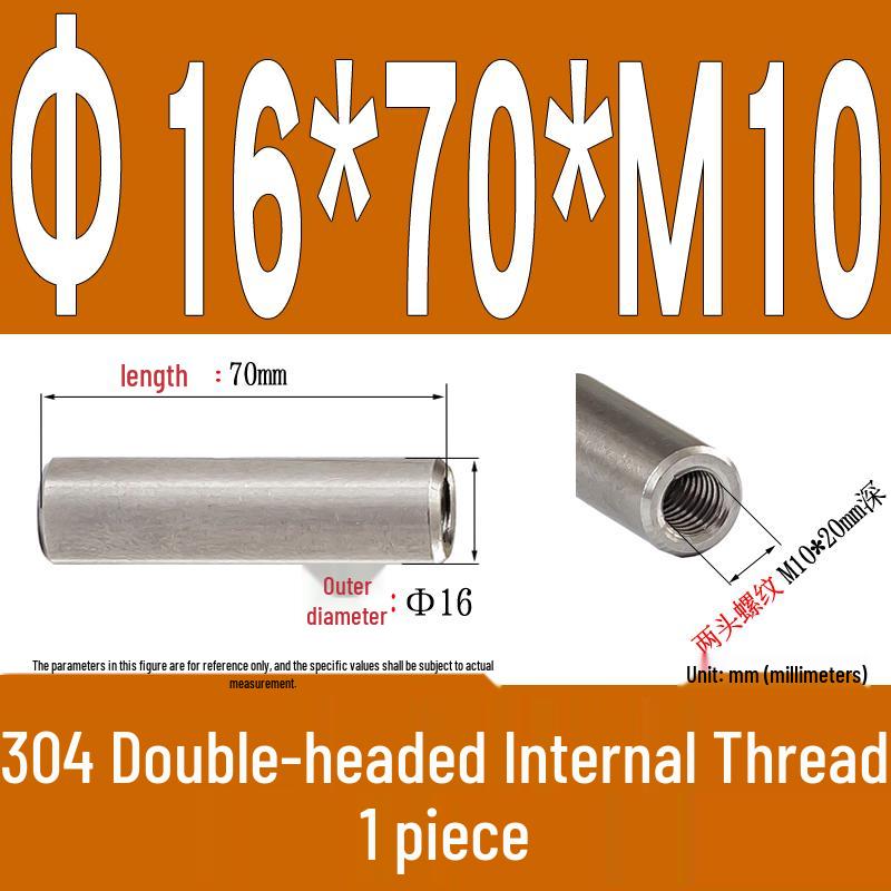 Stainless Steel 304 Double-Ended Threaded Cylindrical Guide Pin with Dual-End Holes