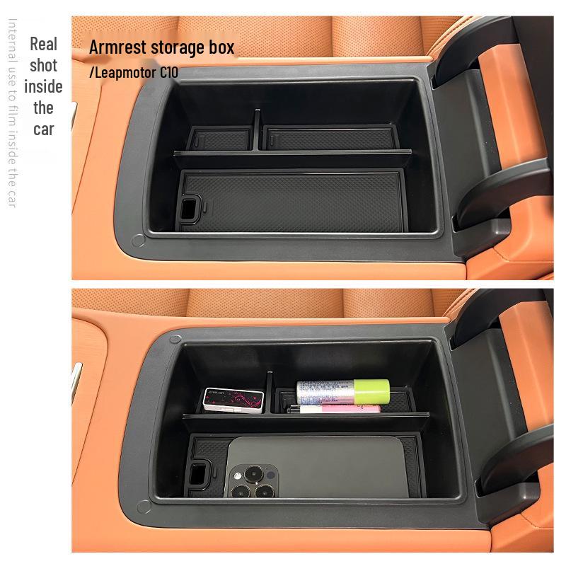 Leapmotor C10 Armrest Storage Box: Center Console Organizer for Car Interior Decoration and Modification.