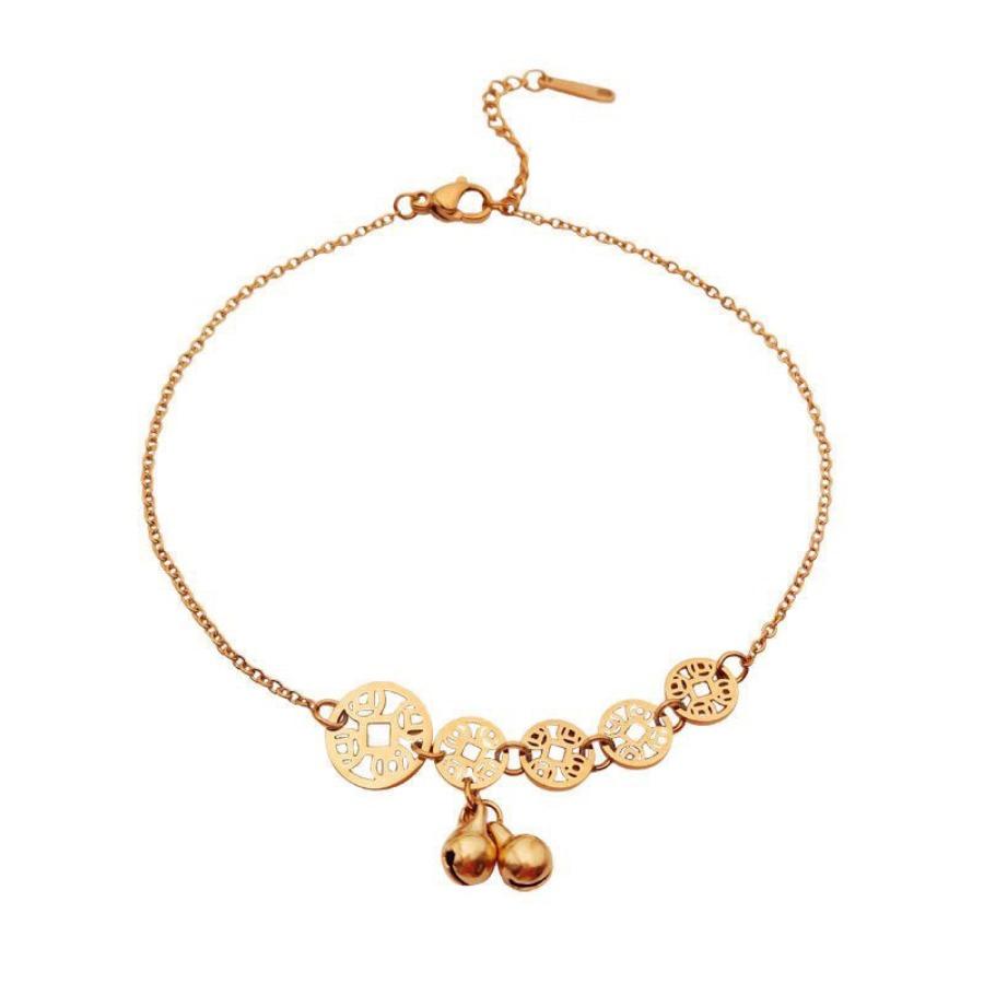 Titanium Steel Vintage Coin Anklet for Women, No Need to Remove While Bathing, Convenient and Simple, Light Luxury Niche Design Leg Chain