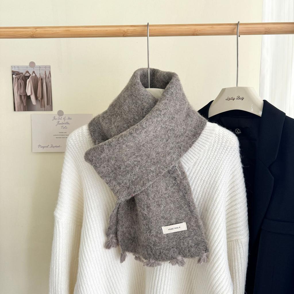 Fashionable Wool Knitted Scarf Autumn Winter Warm Simple Cold-Proof Shawl For Students Solid Color Versatile Thickened Muffler