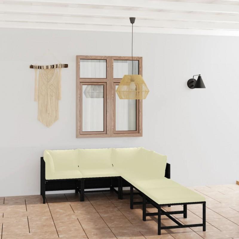 Día y Noche - Día y Noche Set de muebles de jardín 6 pzas y cojines ratán sintético negro