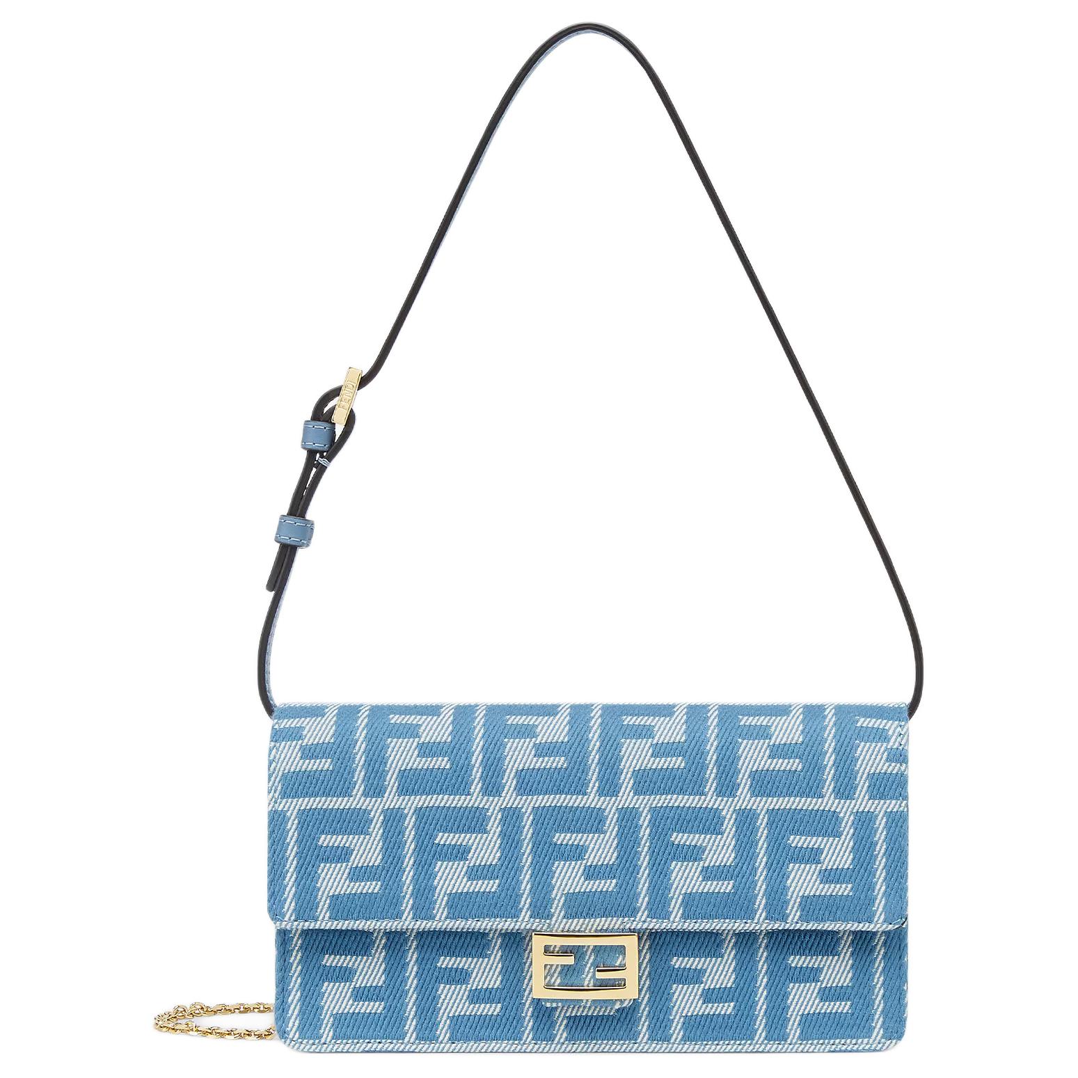 

Fendi Baguette Chain Strap Logo Print Cotton Leather Crossbody Shoulder Bag Women Shoulder Bag Blue 8M0498AUNJF1SKL Basic Set (Bag+Dust Bag)