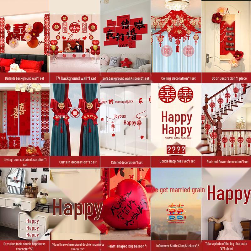 Complete Wedding Room Decoration Set: Bride & Groom's Bedroom Decor Essentials