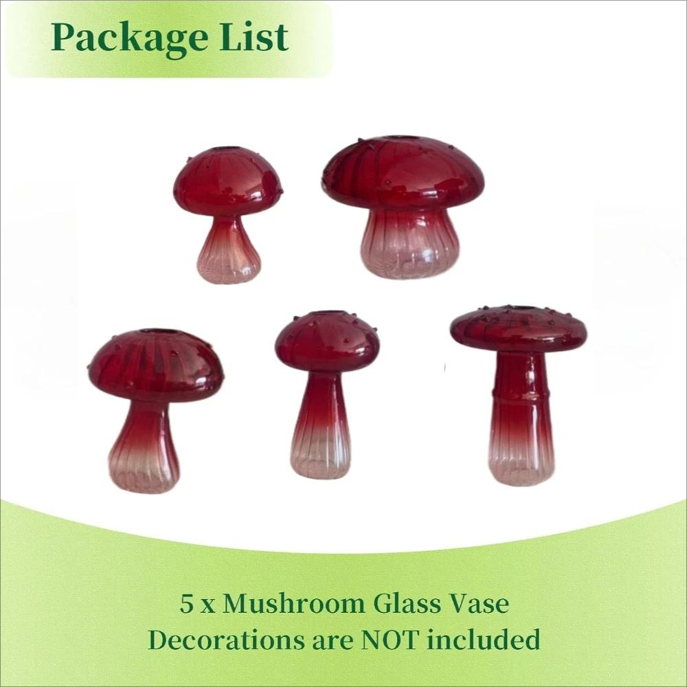 5Pcs Glass Mushroom Flower Vase Cute Colored Glass Vase Unique Bud Small Vase Flowers, Aesthetic Decorative Vases for Home Decor