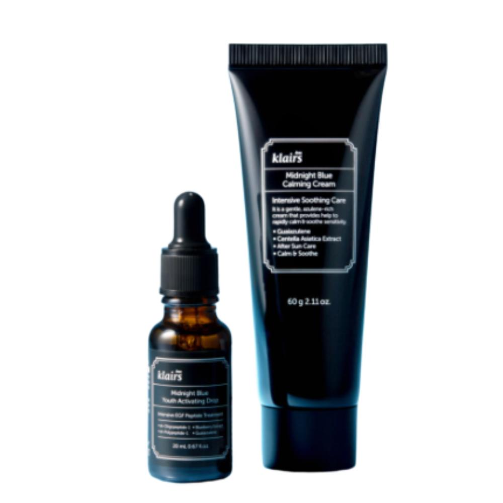 Klairs Midnight Blue EGF Drop 20мл + Blue Calming Cream 60г Успокаивающий, Охлаждающий и Ухаживающий за Эластичностью Набор с Азуленом