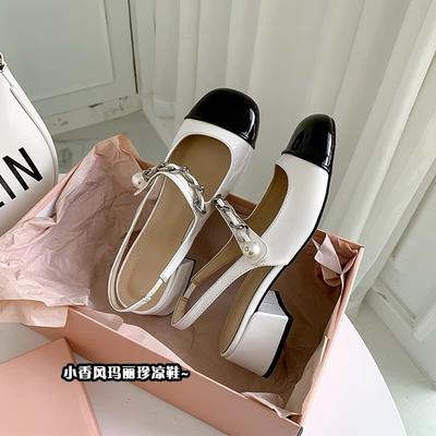 Chaussures Mary Jane Françaises Talon Haut Perle Sandales Baotou Chaussures Simples Mode Talon Épais Chaussures d'Automne Féeriques Xiaoxiangfeng pour Femmes