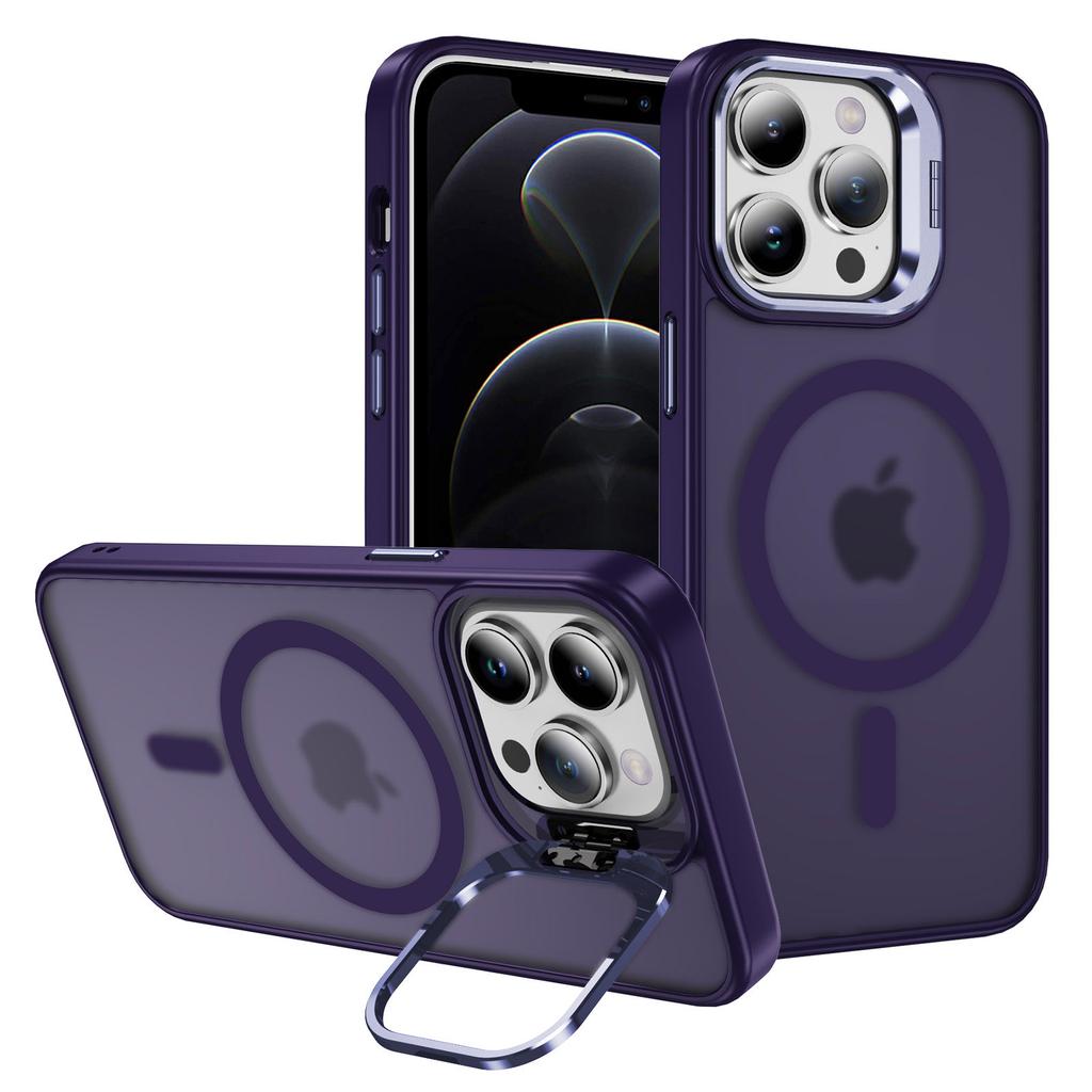 For iPhone 12/12 Pro Case Compatible with MagSafe PC+TPU+Metal Phone Cover Kickstand