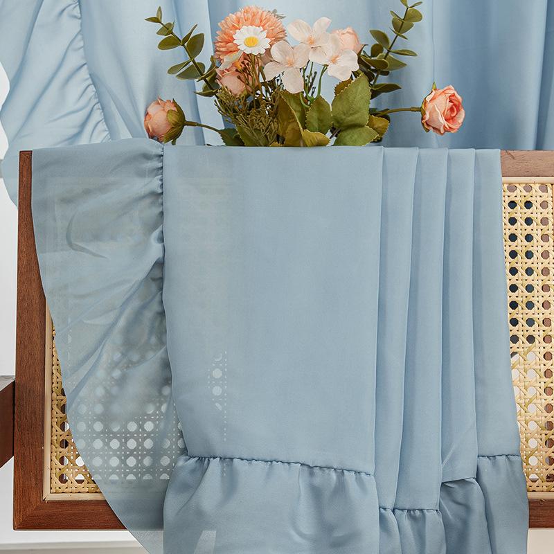 Perdea simplă, culoare solidă, cu volane și margini cu frunze, transparentă, pentru fereastră