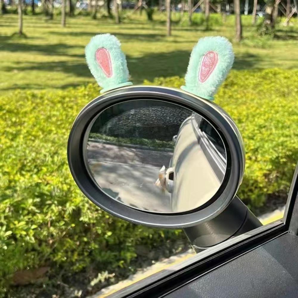 2Pcs Cute Plush Rabbit Ears Car Decor Motorcycle Rearview Mirror Decoration Helmet Automotive Interior Stickers Car Accessories