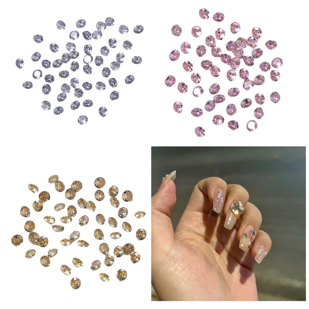 50PCS Nail Art Rhinestones Clear Crystal Rhinestones Nail Charms Round Nail Art Decals Decorations for Nail Salon Design