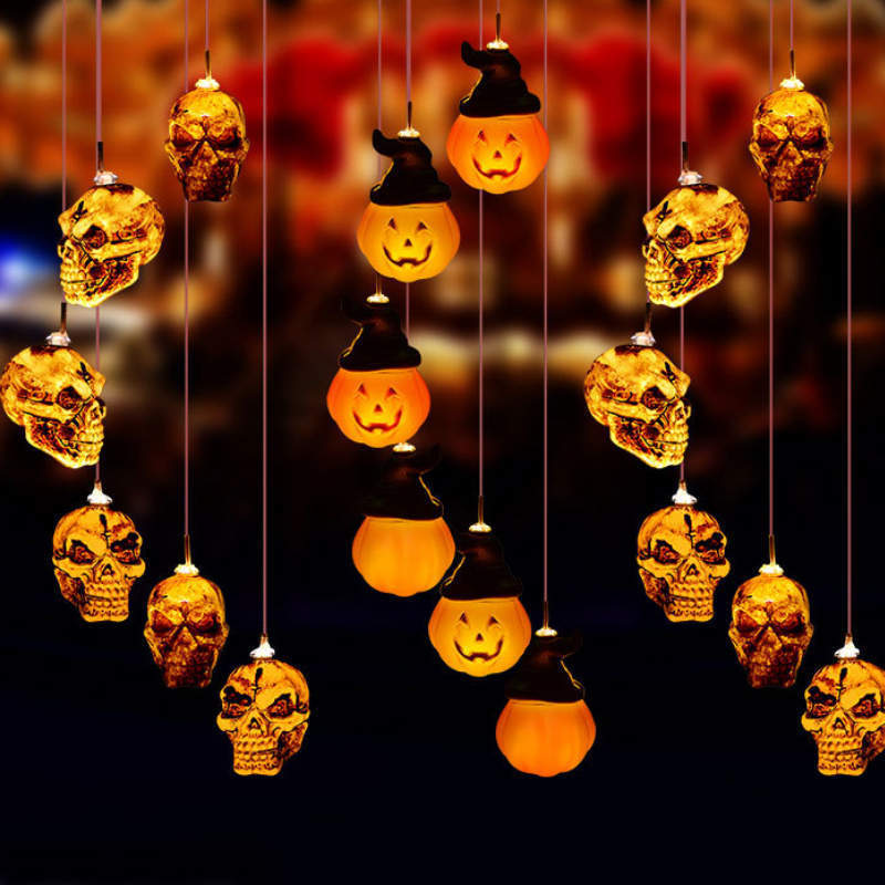 Solar Halloween String Lights Skull Ghost and Pumpkin Heads Outdoor Horror Decorations for Garden Yard Patio Haunted House Decor