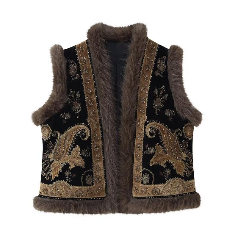 Womens Winter Vintage Beaded Embroidered Vest