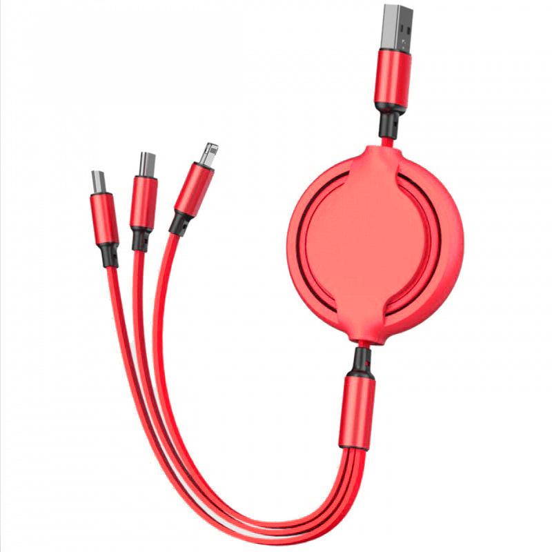 Macaron Retractable 3-in-1 Charging Cable with Double-Sided Logo - Creative Gift and Hot-Selling Mobile Accessory.