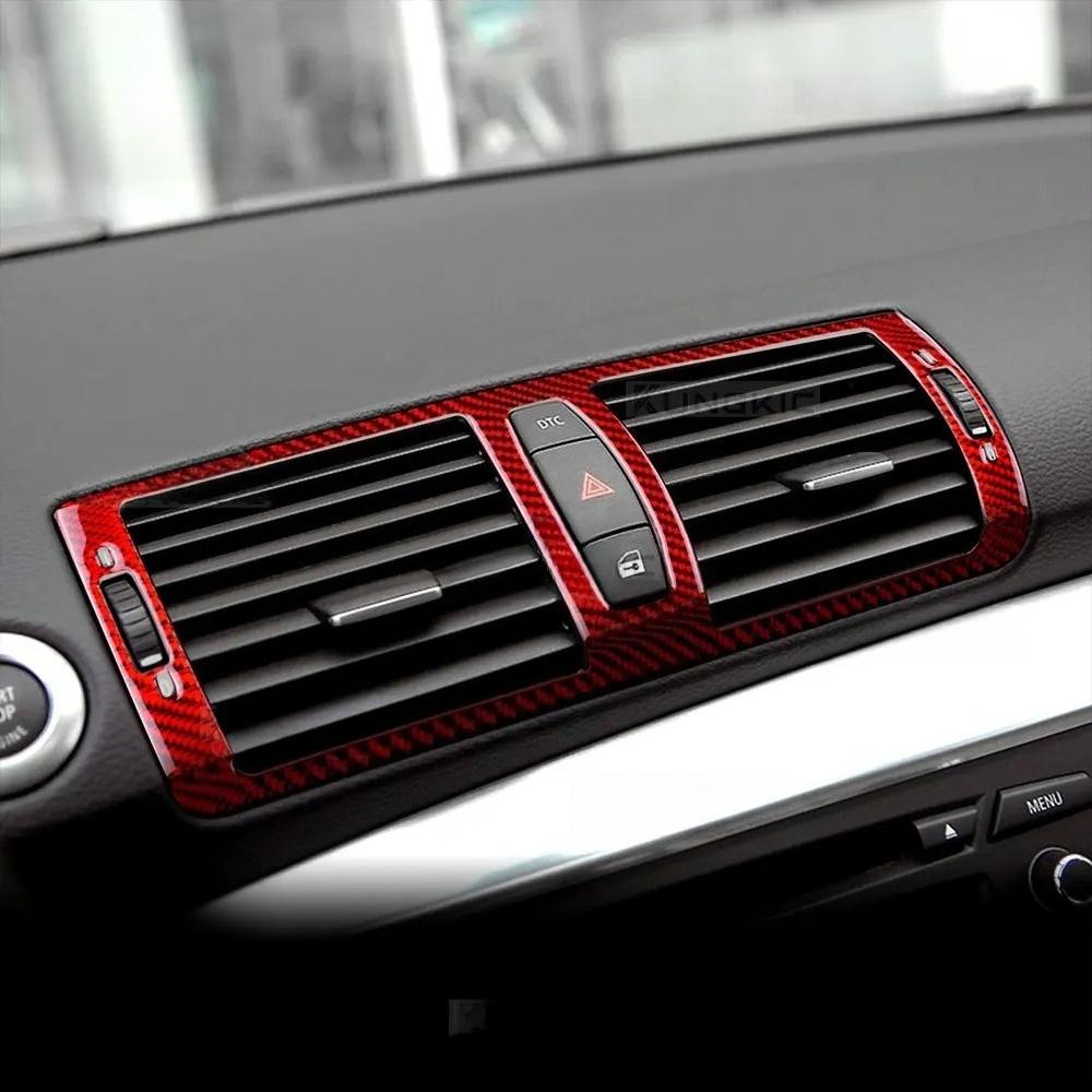 For BMW 1 Series E82 E88 2008 2009-2013 Accessories Soft Carbon Fiber Car Center Air Outlet Vent Cover Sticker Interior Trim
