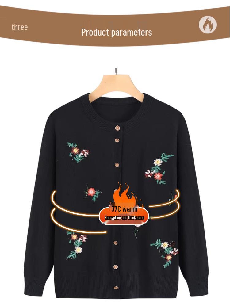 Grandma's Embroidered Knitted Cardigan for Middle-Aged and Elderly Ladies - Spring/Autumn Sweater Jacket for Women.