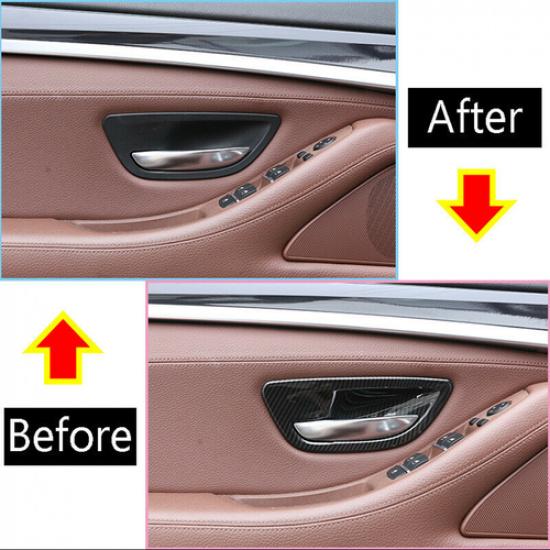 4pcs Carbon Fiber Color Inner Door Handle Bowl Cover Trim For BMW 5 Series F10