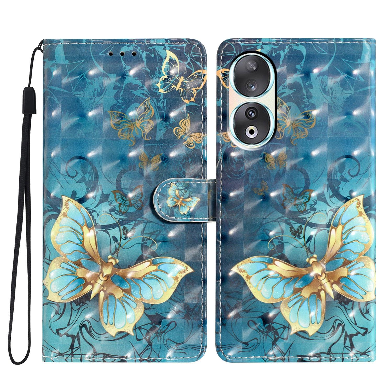 

For Honor 90 Case Shockproof Flip Wallet PU Leather 3D Pattern Phone Cover Butterfly