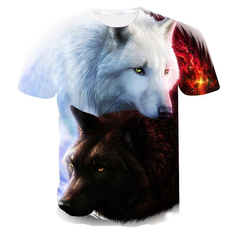 European and American Trendy New Animal Wolf Cool 3D Digital Printed Pattern Street Style Men's Casual T-shirt