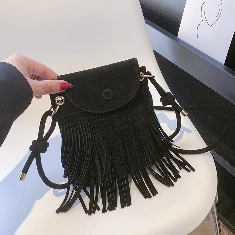 Женский кошелек на ремне с бахромой, винтажная матовая кожаная сумка с кисточками, модная сумка через плечо, однотонная сумка через плечо, сумка с регулируемым ремешком