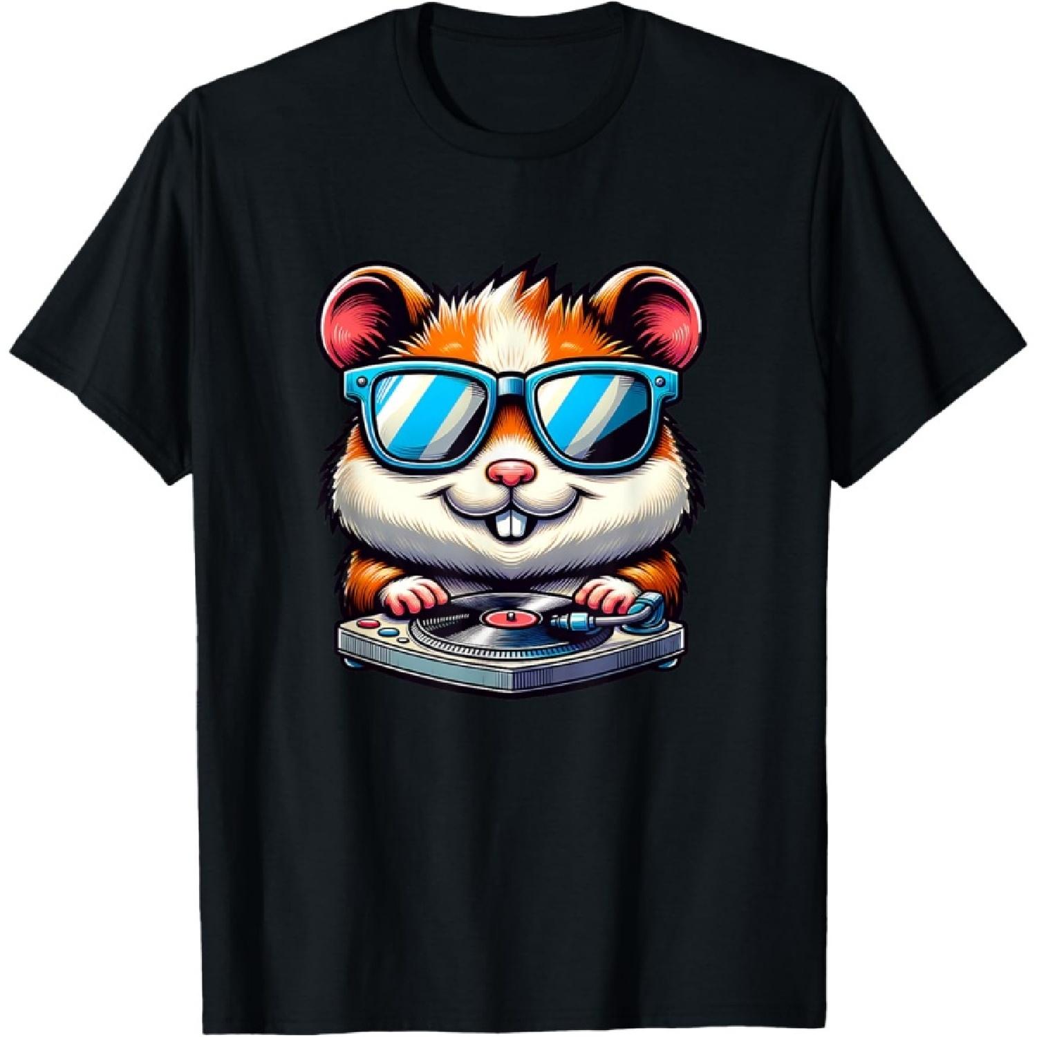 Cool Hamster With Turntable And Sunglasses T-Shirt S