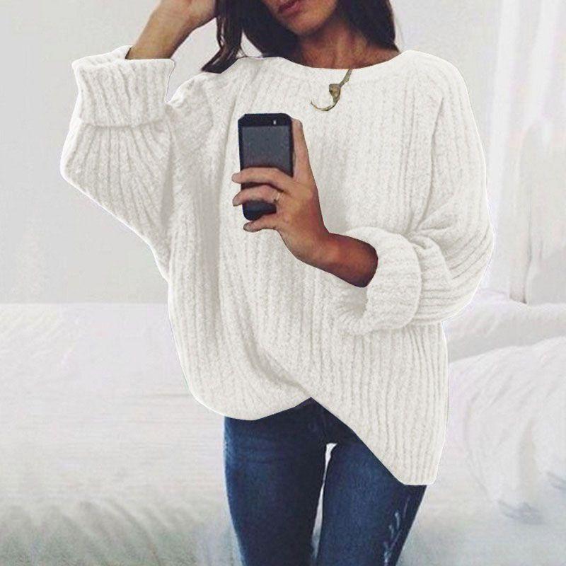 Cozy Autumn And Winter Fashion Solid Color Round Neck Long Sleeve Pullover Sweater Tag M=US XS
