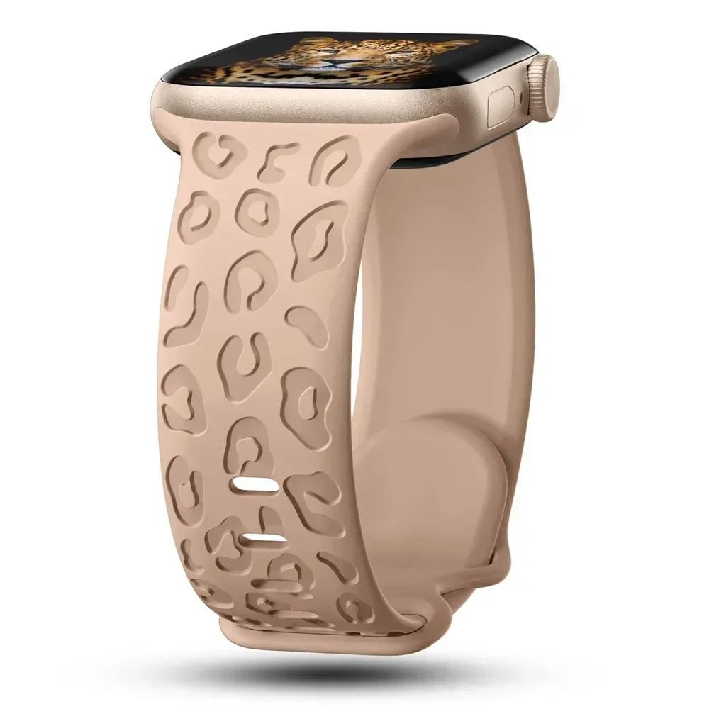 Leopard Engraved Straps For Apple Watch Band 45mm 44mm 49mm 41mm 46 40mm Correa Bracelet Iwatch Series 10 9 8 7 SE 6 5 3 Ultra 2