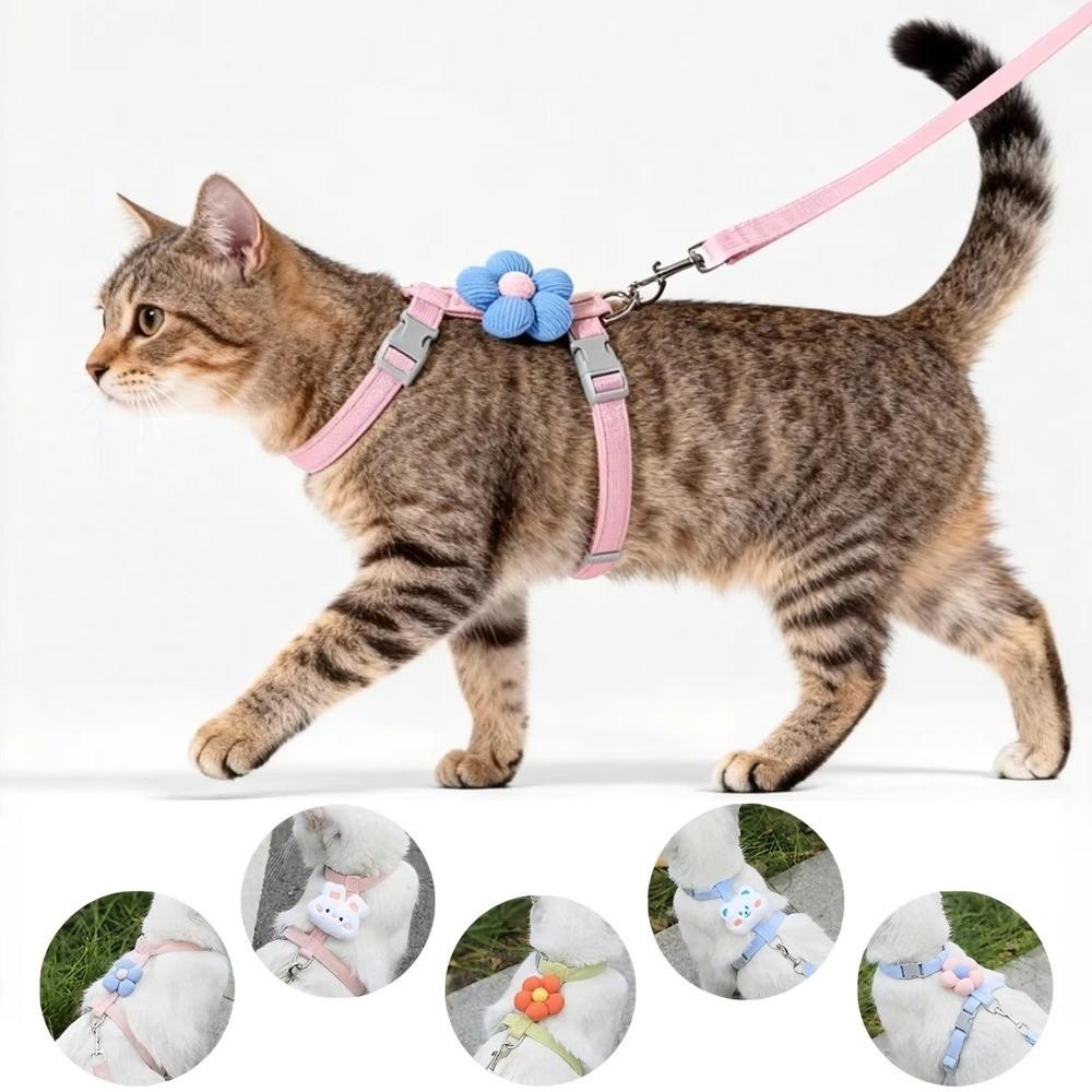 Adjustable Straps Cat Harness Set Small Dog Size Breathable Mesh Dog Harness Set Quick Release Buckle Comfortable Pet Leash Set