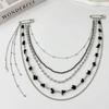 Salircon Creative Unique Black Stone Crystal Beads Long Brooches Women Classic Tassel Chain Shirt Suit Collar Pin Clip Jewelry
