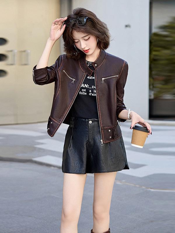2025 Elegant Petite Women's Genuine Leather Jacket - Short Spring/Autumn Style