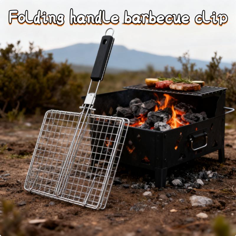 Outdoor Camping Stainless Steel Grilled Fish Net Barbecue Net Clamp Lamb Skewer Clip Double-Layer Vegetable Net Barbecue Tool