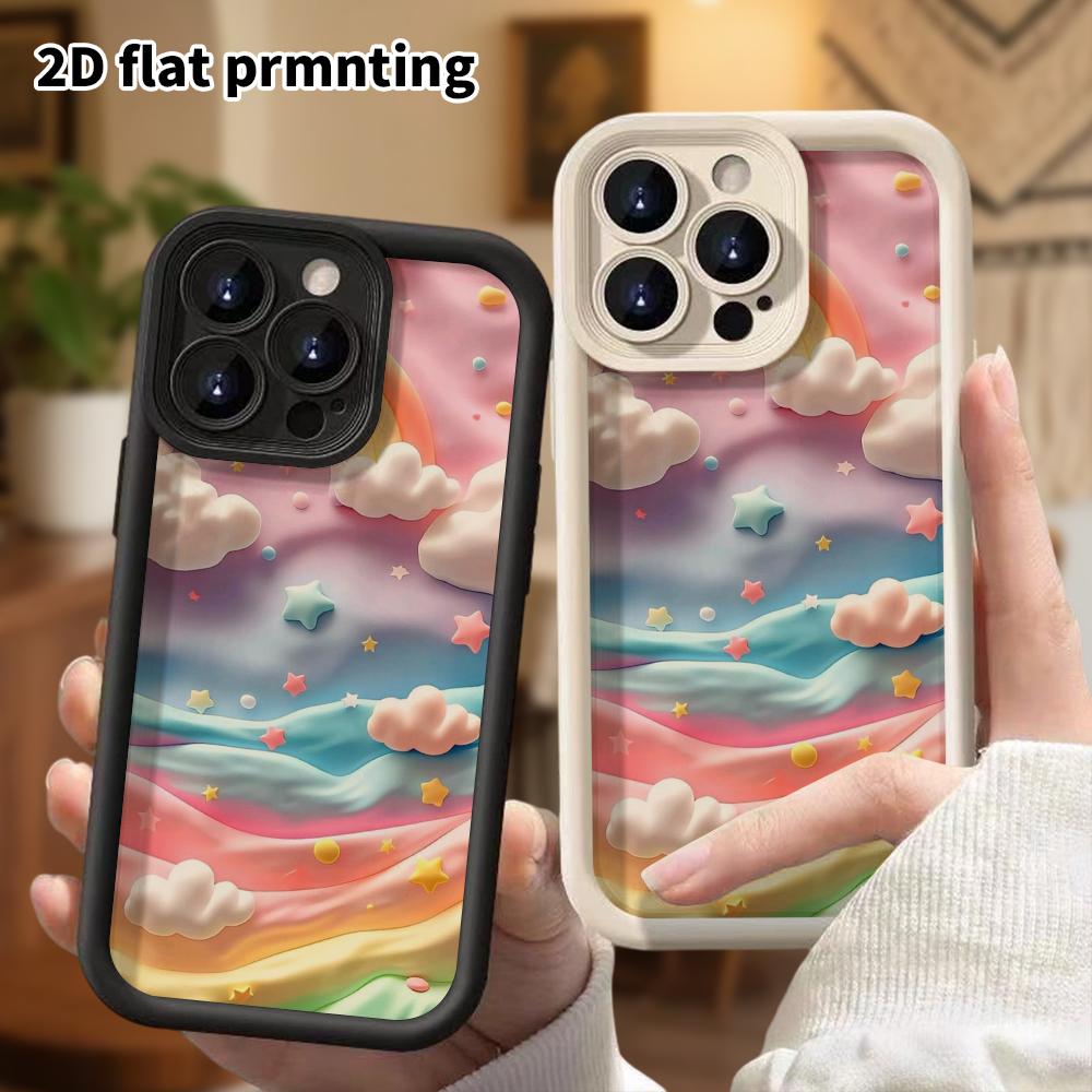 Phone Case: 2D Flat Design Suitable for iPhone 18 17 16 15 14 13 Pro Stepped Protective Case, Colorful Wavy Clouds, Christmas and Halloween Gift