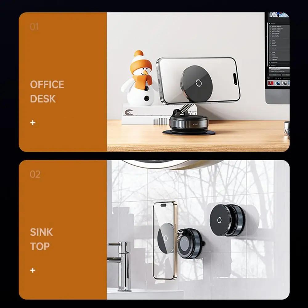 15W Wireless Charging Magnetic Vacuum Car Phone Holder Foldable Design 360 Degree Rotation For Car Desk Bathroom Phone Holder