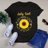 Men's and Women's T-shirts July Girl They Whispered To Her You Can't Withstand the Storm Sunflower
