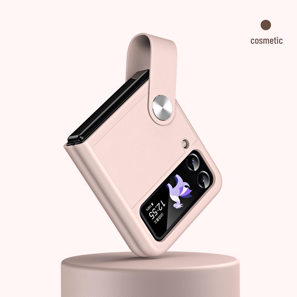 Кожаный чехол-книжка для Samsung Z Flip7/6/5 с ремешком на запястье и подставкой для складного экрана Flip7
