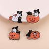 White Ghost With Cat Enamel Pins Spooky Pumpkin Skull Boo Kitten Halloween Brooches Lapel Badge Jewelry Gifts for Friends