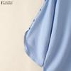 ZANZEA Blusa feminina casual com decote redondo e cor sólida, manga 3/4 solta