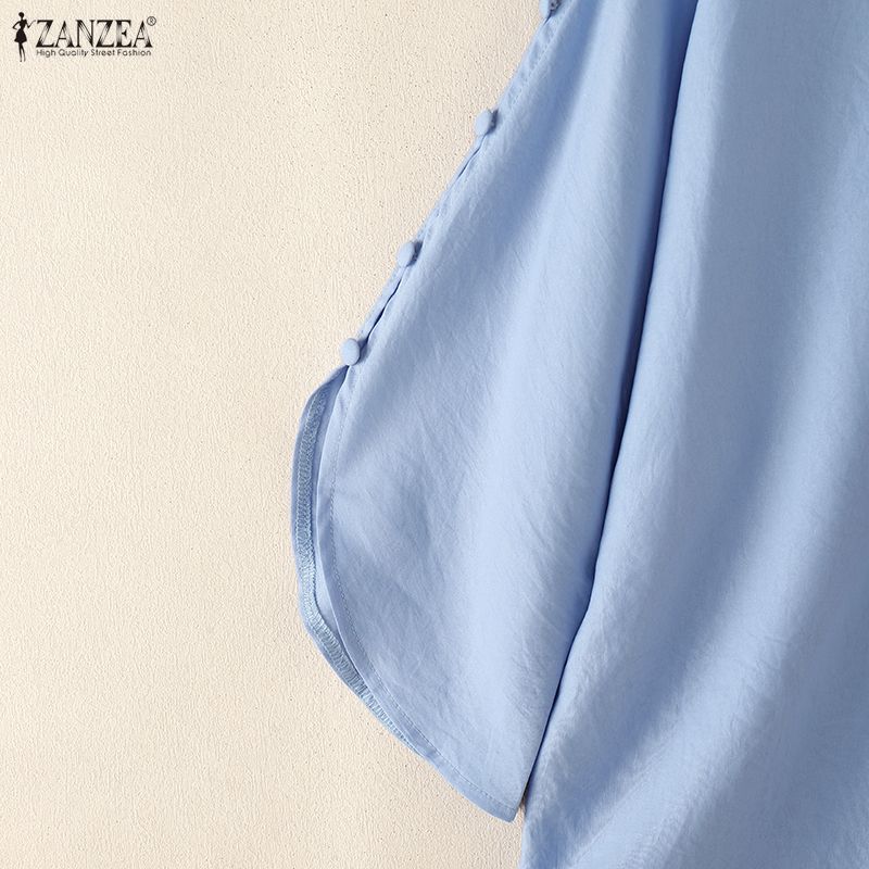 ZANZEA Blusa feminina casual com decote redondo e cor sólida, manga 3/4 solta