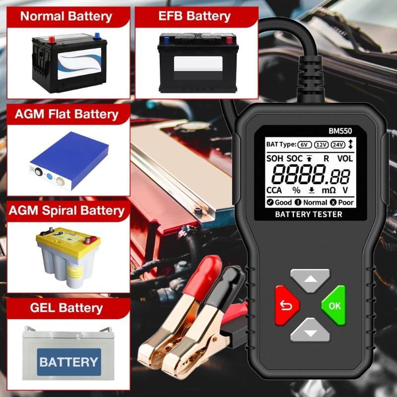 24V 6V 12V Battery Tester BM550 Test Analyzer Diagnostic Tool Detector Accessories Fit for Car Motorcycles Truck Trailer
