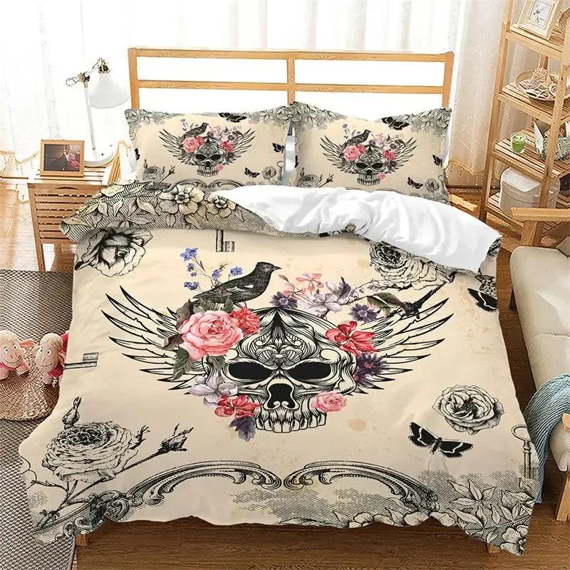 Death Butterfly Gothic Skull Duvet Cover Set Butterflies Skeleton Halloween Bedding Sets Ombre Hippie Comforter Cover King Size
