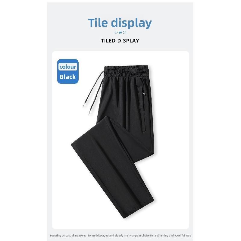 Summer Lightweight Loose-fitting Ice Silk Casual Pants for Men, Quick-drying Versatile Straight-leg Trousers