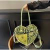 Fashionable Denim Canvas Bag Creative Design Heart-shaped Contrasting Star Pattern Denim Bag New Retro Casual Crossbody Hole Bag