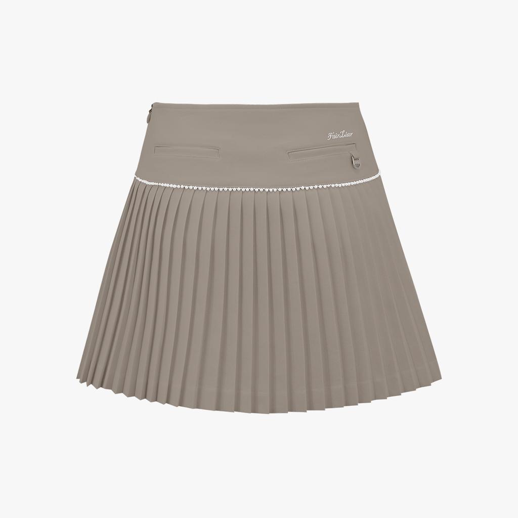 FAIRLIAR GOLF [Fl Signature] Pearl Flare Pleated Skirt (Cocoa)