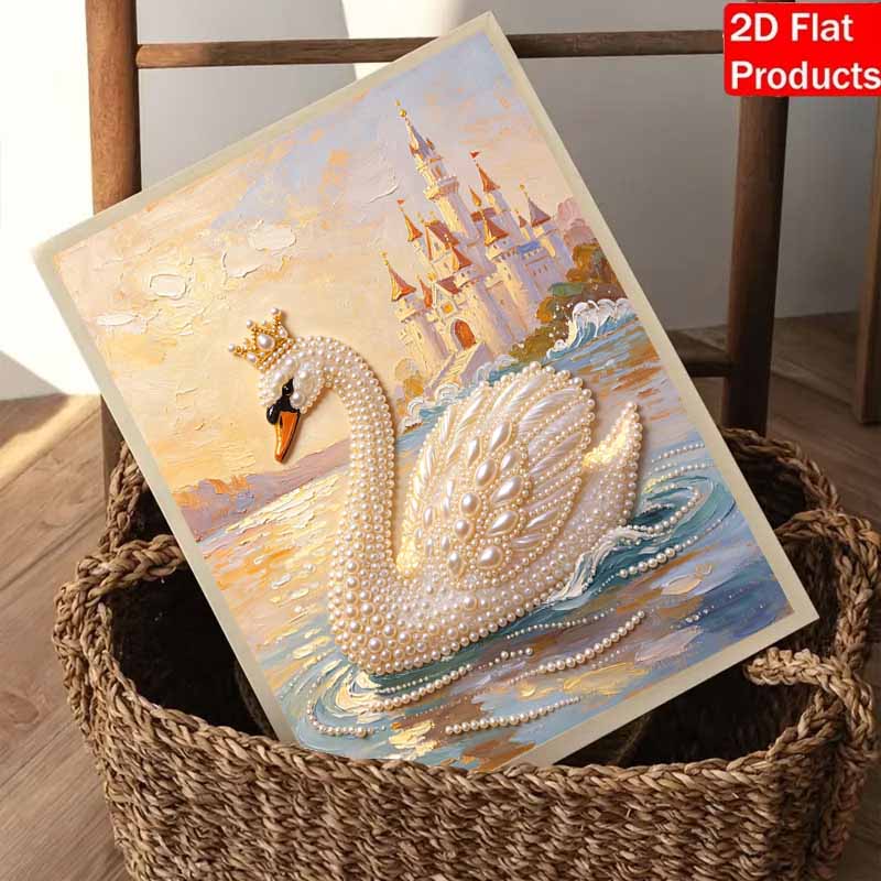Frameless DIY Pearl Bead Painting Kit Swan Castle Pattern Creative Relaxing Craft Canvas Home Decor Adult Gift