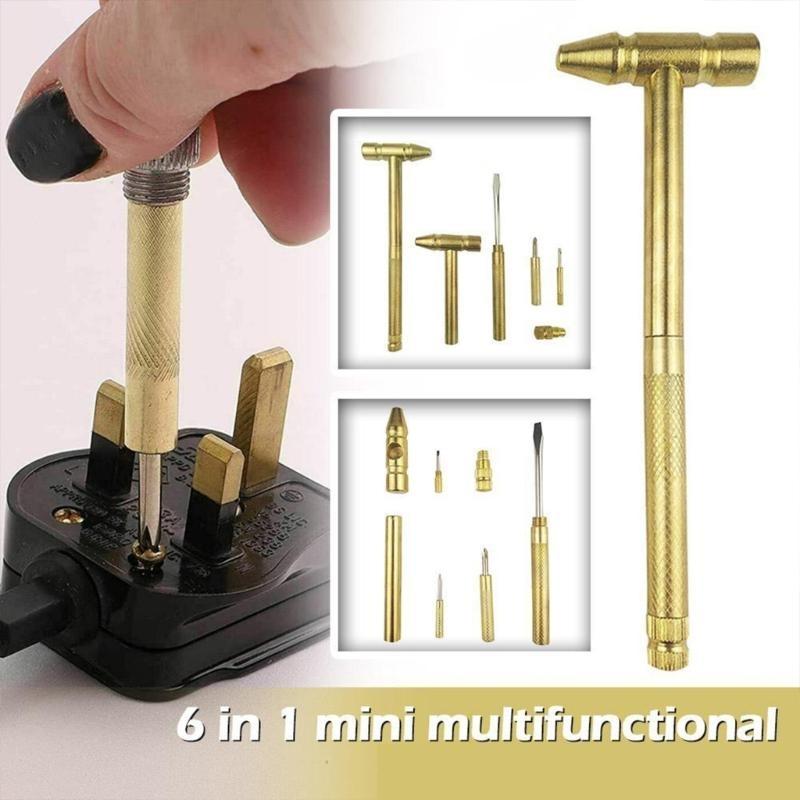 6 In 1 Small Copper Hammer with Screwdriver Function Hand Tools for Crafting