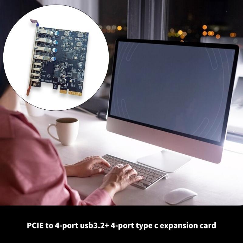 PCIe to 4 Port USB 3.2 and 4 Port TypeC Expansion Card ASM1142 Control, 10Gbps Fast Speed for Desktop
