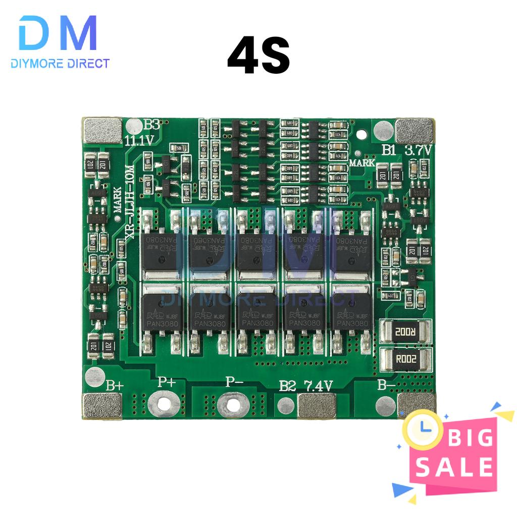 3S 4S Li-ion Battery Protection Board 40A 11.1V 14.8V with Balance 10MOS, 100A Peak Current Short Circuit Current Over Discharge